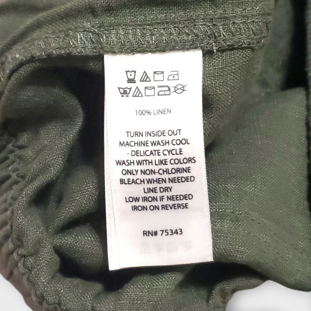 Nicole Miller New York 100% Linen‎ Cargo Joggers Green Large Drawstring Pants